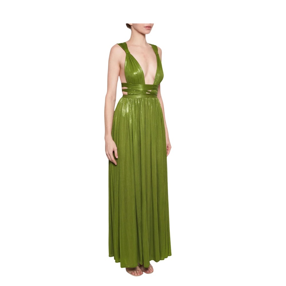 BRONX AND BANCO Metallic Green Goddess Gown size XS